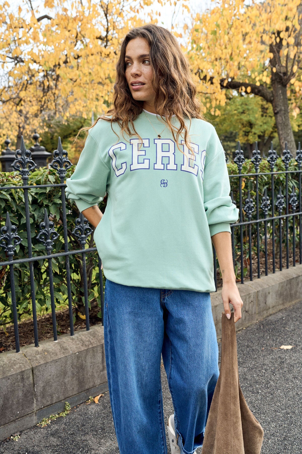 Isla Oversized Slouchy Crew (Seafoam/Polo Blue Heritage Logo) - Something For Me​​