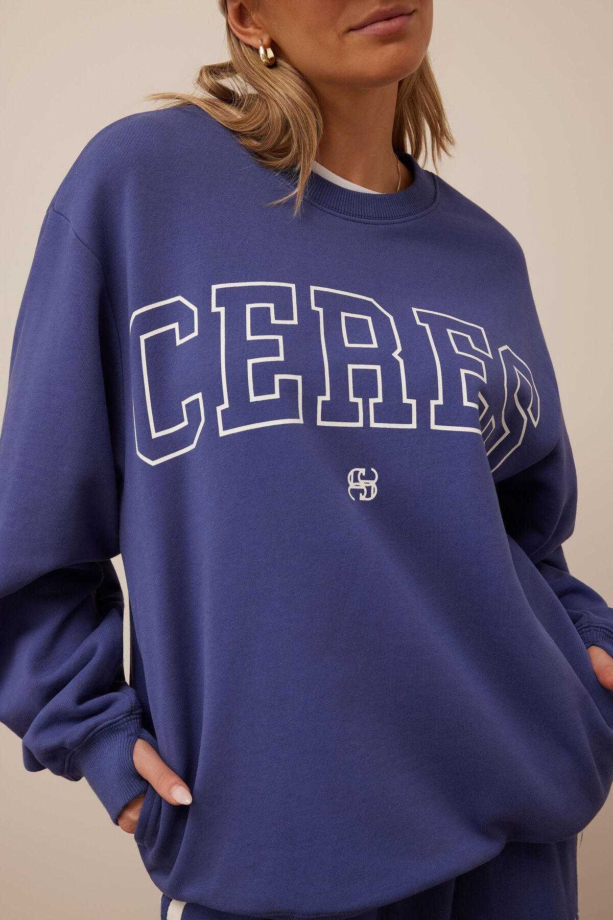 Isla Oversized Slouchy Crew (Washed Navy White Heritage Logo) - Something For Me​​