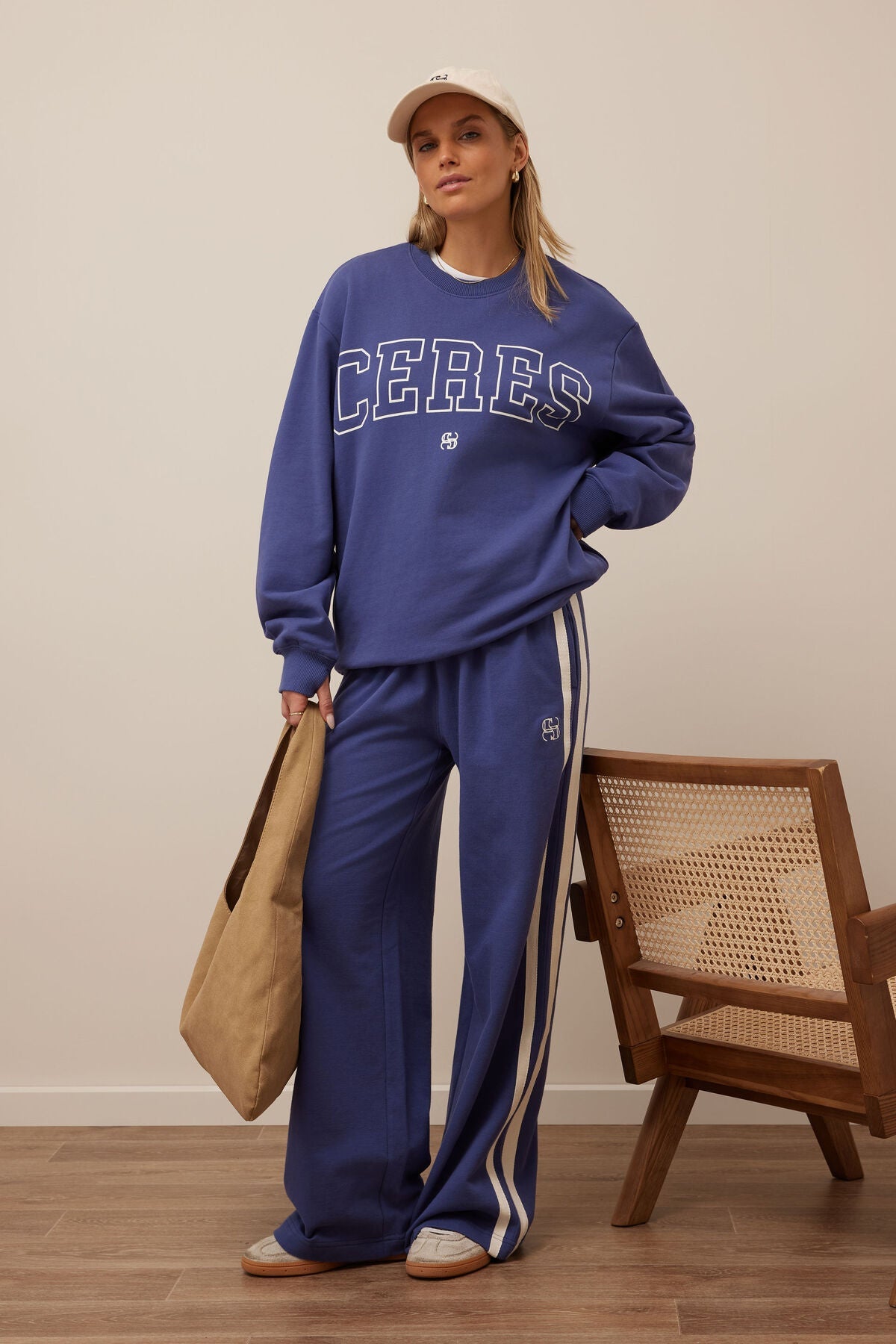 Isla Oversized Slouchy Crew (Washed Navy White Heritage Logo) - Something For Me​​