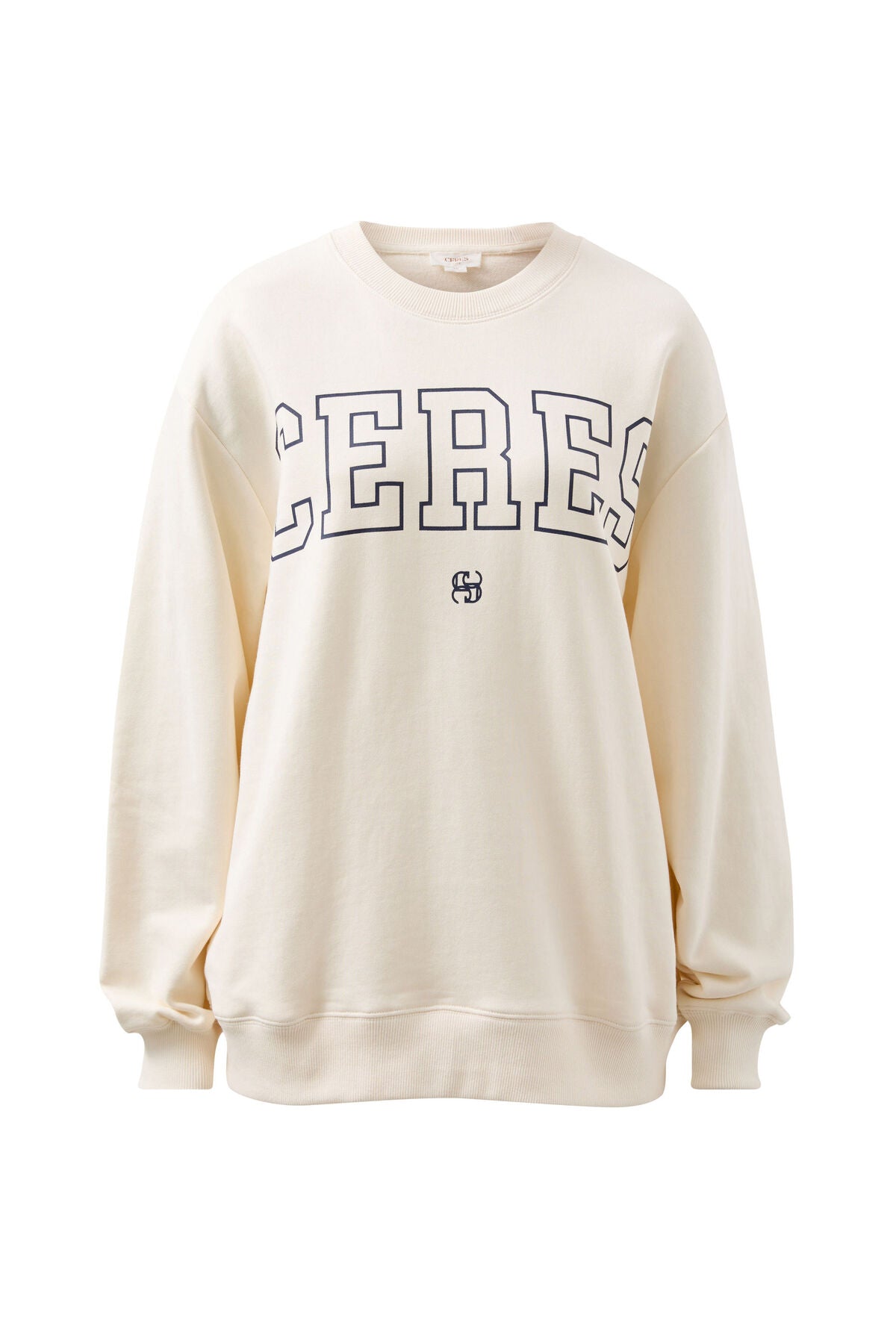 Isla Oversized Slouchy Crew (Winter White Navy Heritage) - Something For Me​​