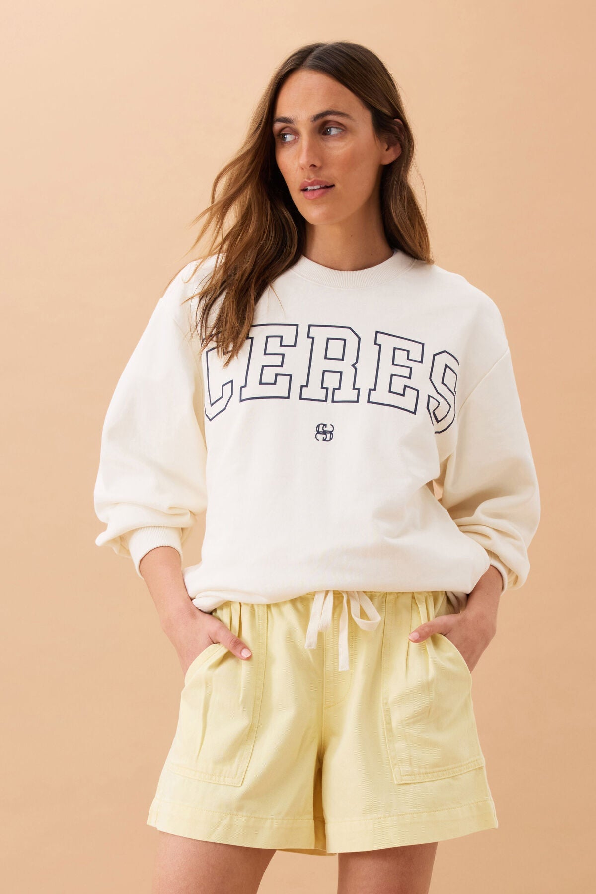 Isla Oversized Slouchy Crew (Winter White Navy Heritage) - Something For Me​​