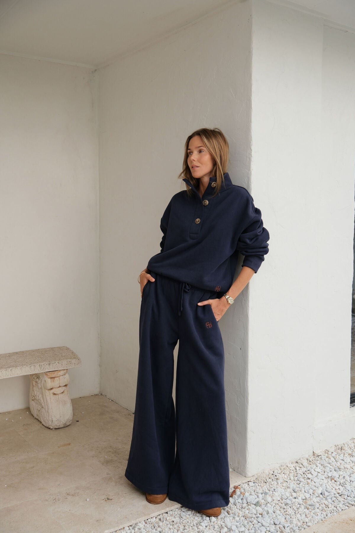 Ivy Wide Leg Trackpant (Heritage Navy) - Something For Me​​