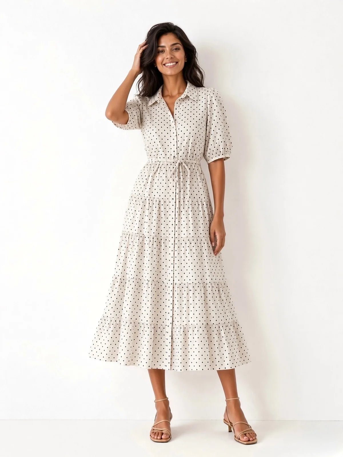 Jane Linen Dress (Navy Square) - Something For Me​​