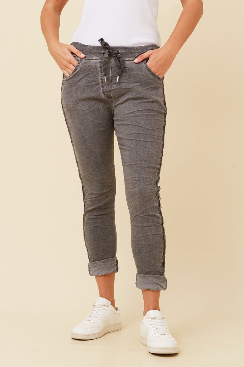 Janja Diamante Detail Jogger Pants (Dark Grey) - Something For Me​​