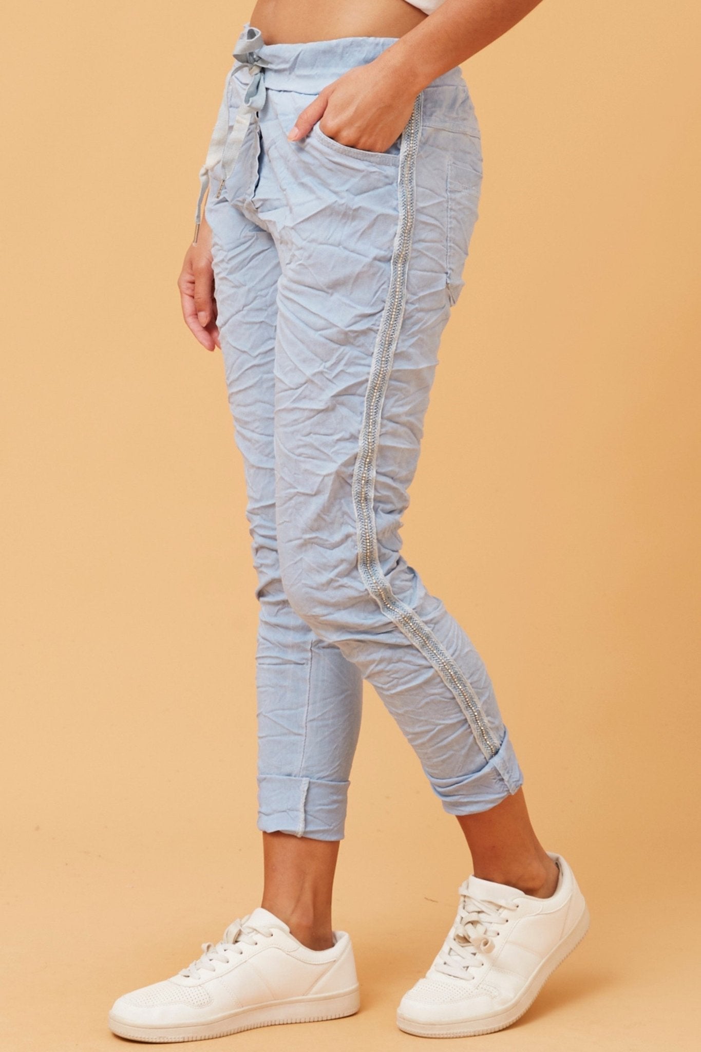 Janja Diamante Detail Jogger Pants (Light Denim) - Something For Me​​