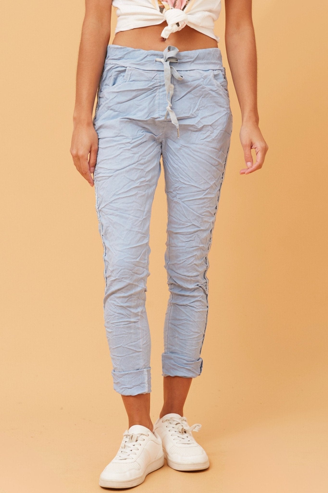 Janja Diamante Detail Jogger Pants (Light Denim) - Something For Me​​