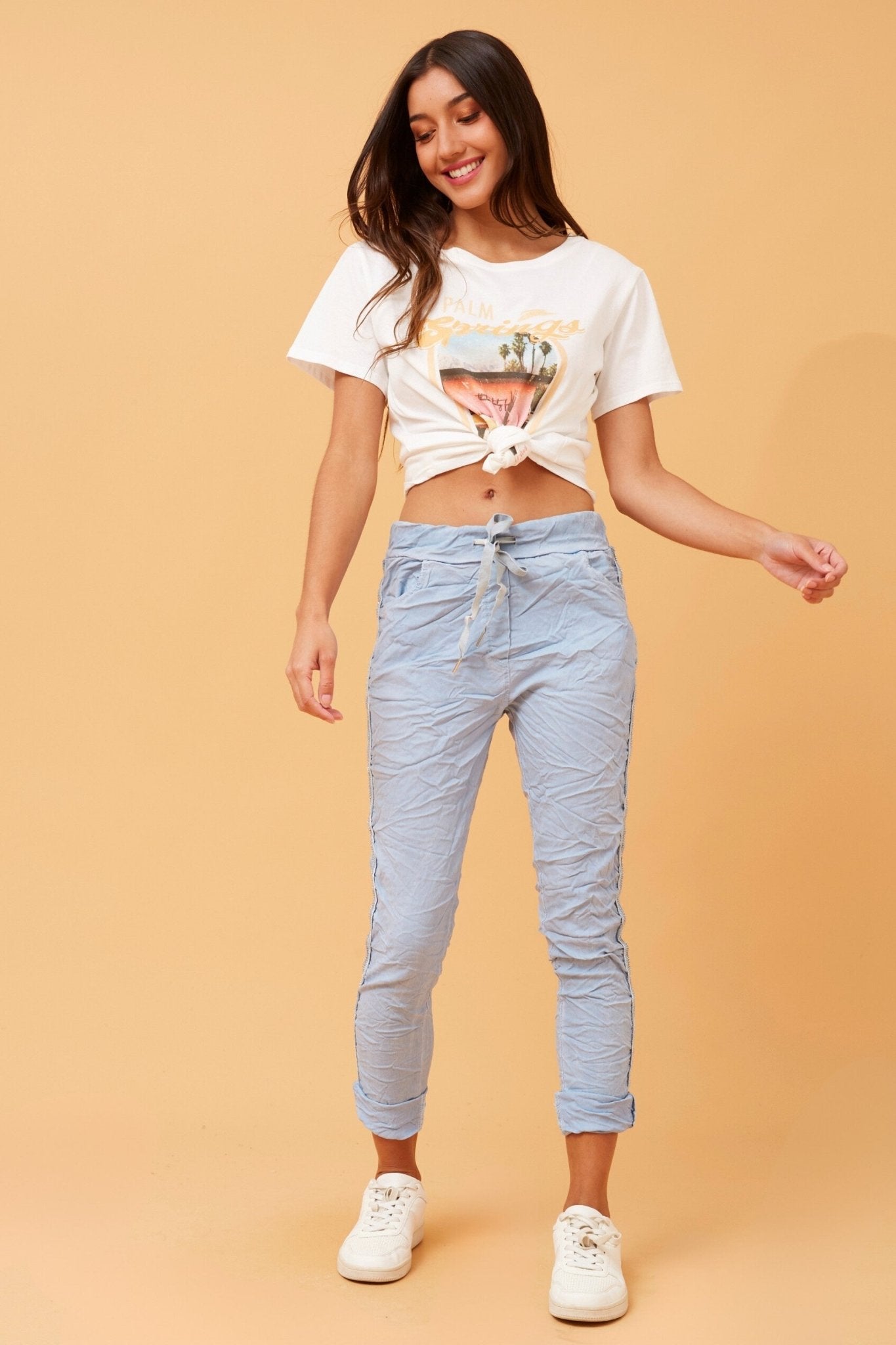 Janja Diamante Detail Jogger Pants (Light Denim) - Something For Me​​