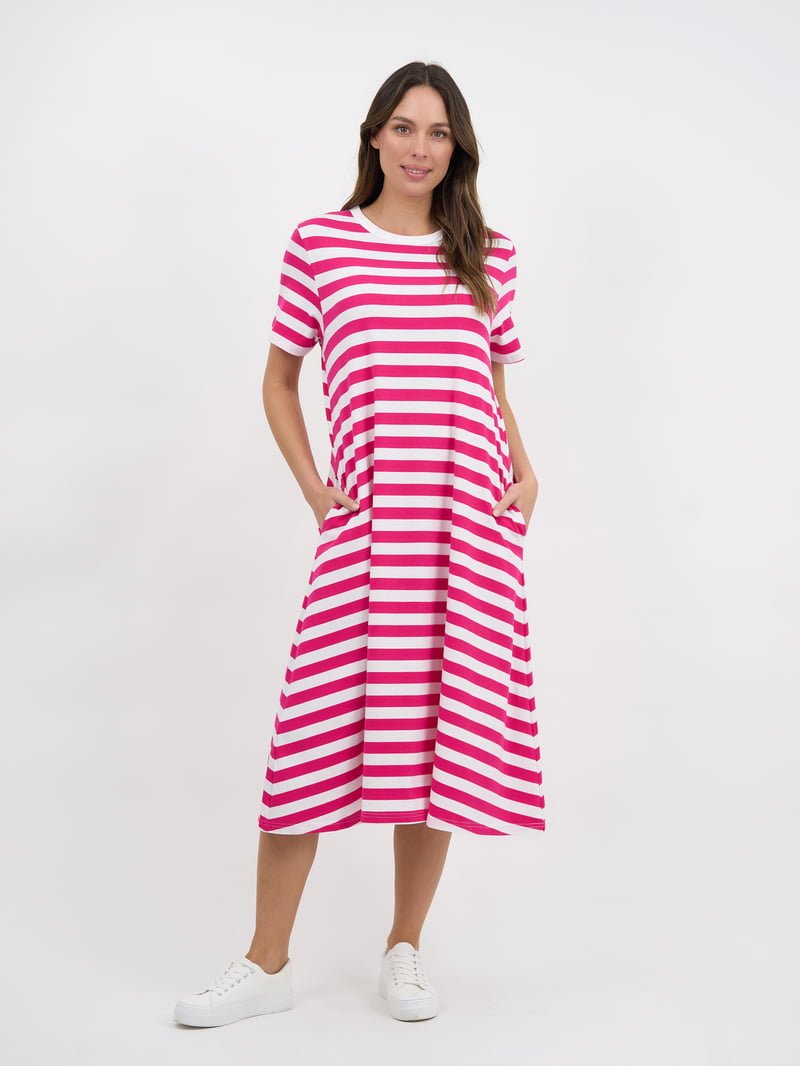 Jersey Stripe Dress (Hot Pink/White) - Something For Me​​