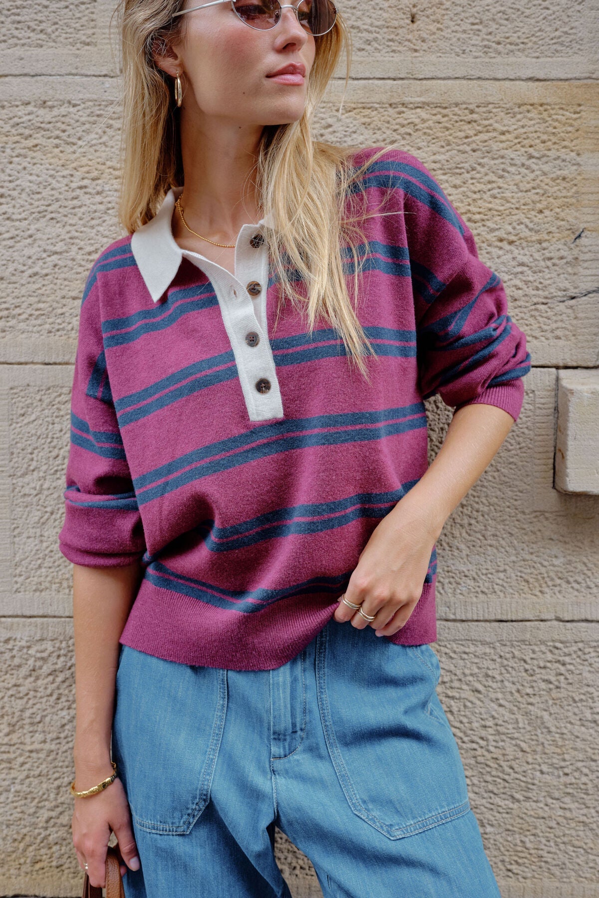 Jessa Rugby Knit (Washed Burgundy Stripe) - Something For Me​​