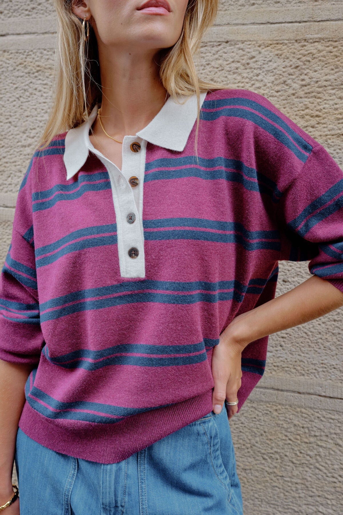 Jessa Rugby Knit (Washed Burgundy Stripe) - Something For Me​​