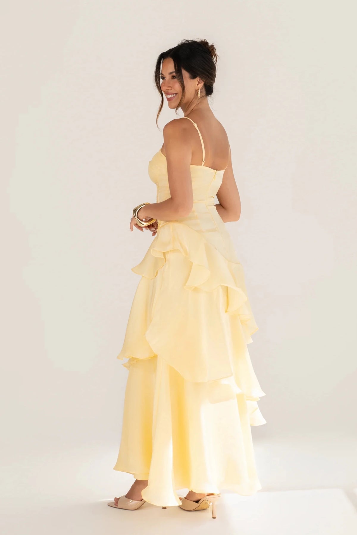 Johanna Shimmering Ruffle Maxi Dress (Yellow) - Something For Me​​