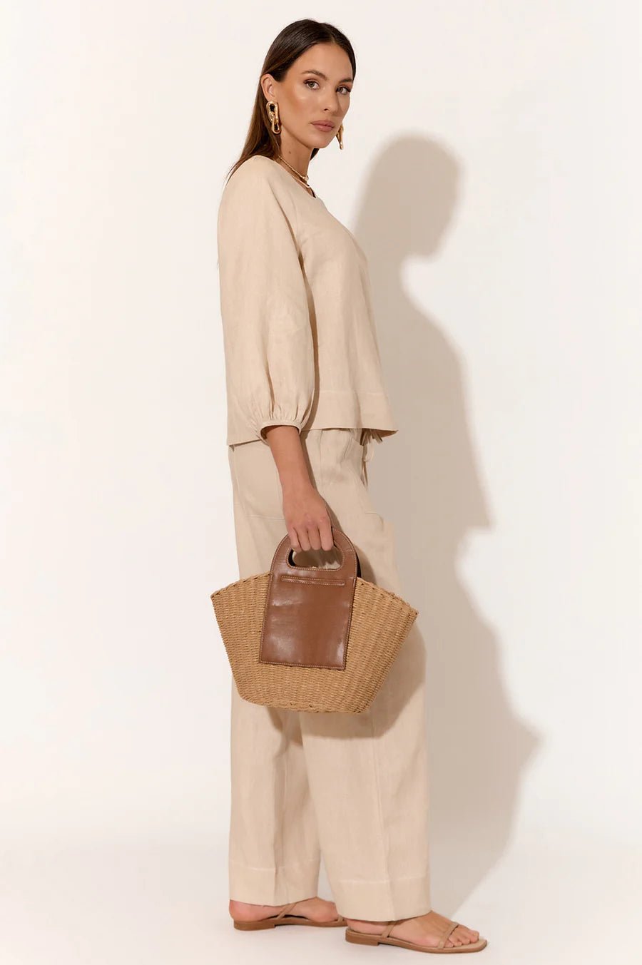 June Contrast Stitch Linen Pant (Camel) - Something For Me​​