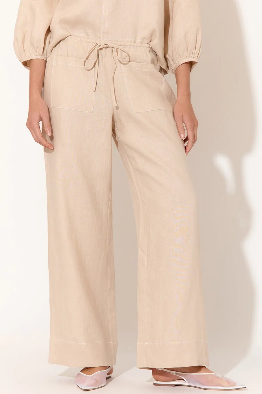 June Contrast Stitch Linen Pant (Camel) - Something For Me​​