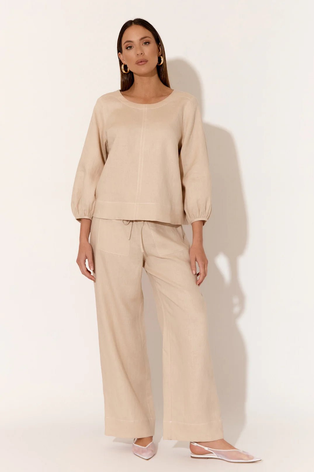 June Contrast Stitch Linen Pant (Camel) - Something For Me​​