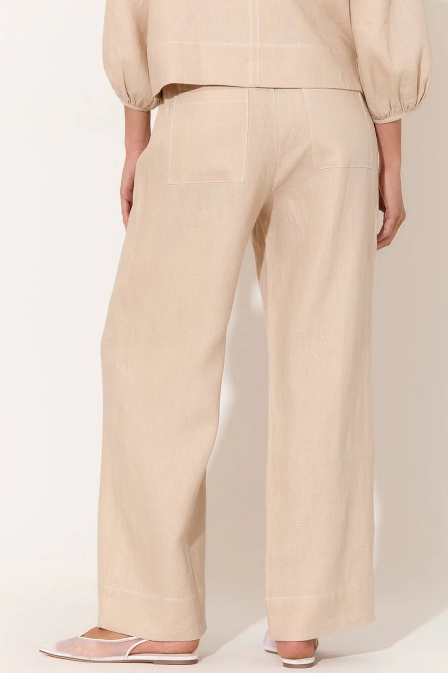 June Contrast Stitch Linen Pant (Camel) - Something For Me​​