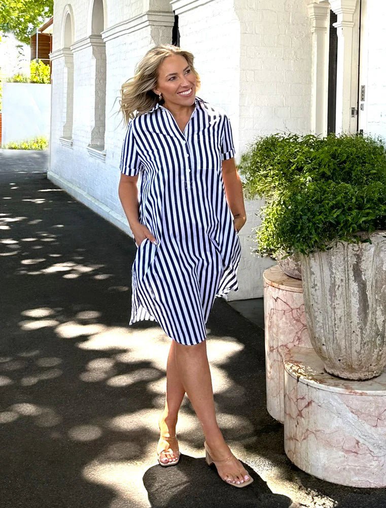 Karina Dress (Navy Stripe) - Something For Me​​