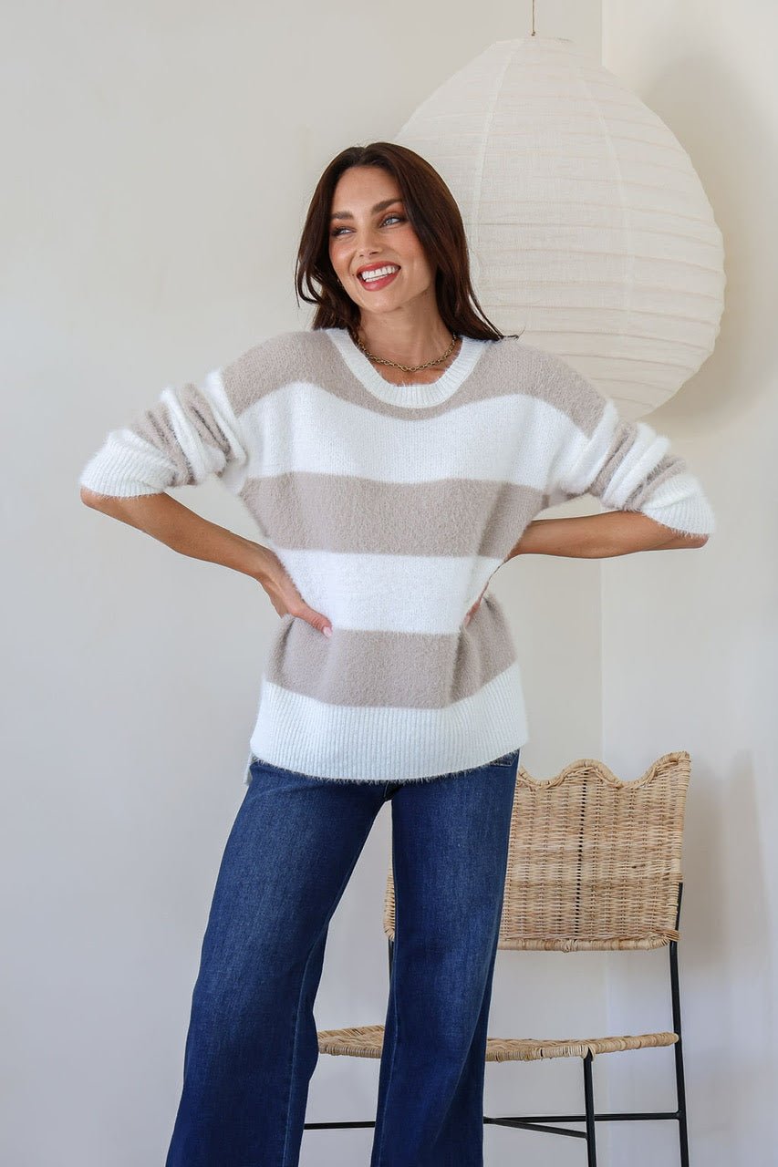 Kay Pullover Knit (Mocha/Ivory) - Something For Me​​
