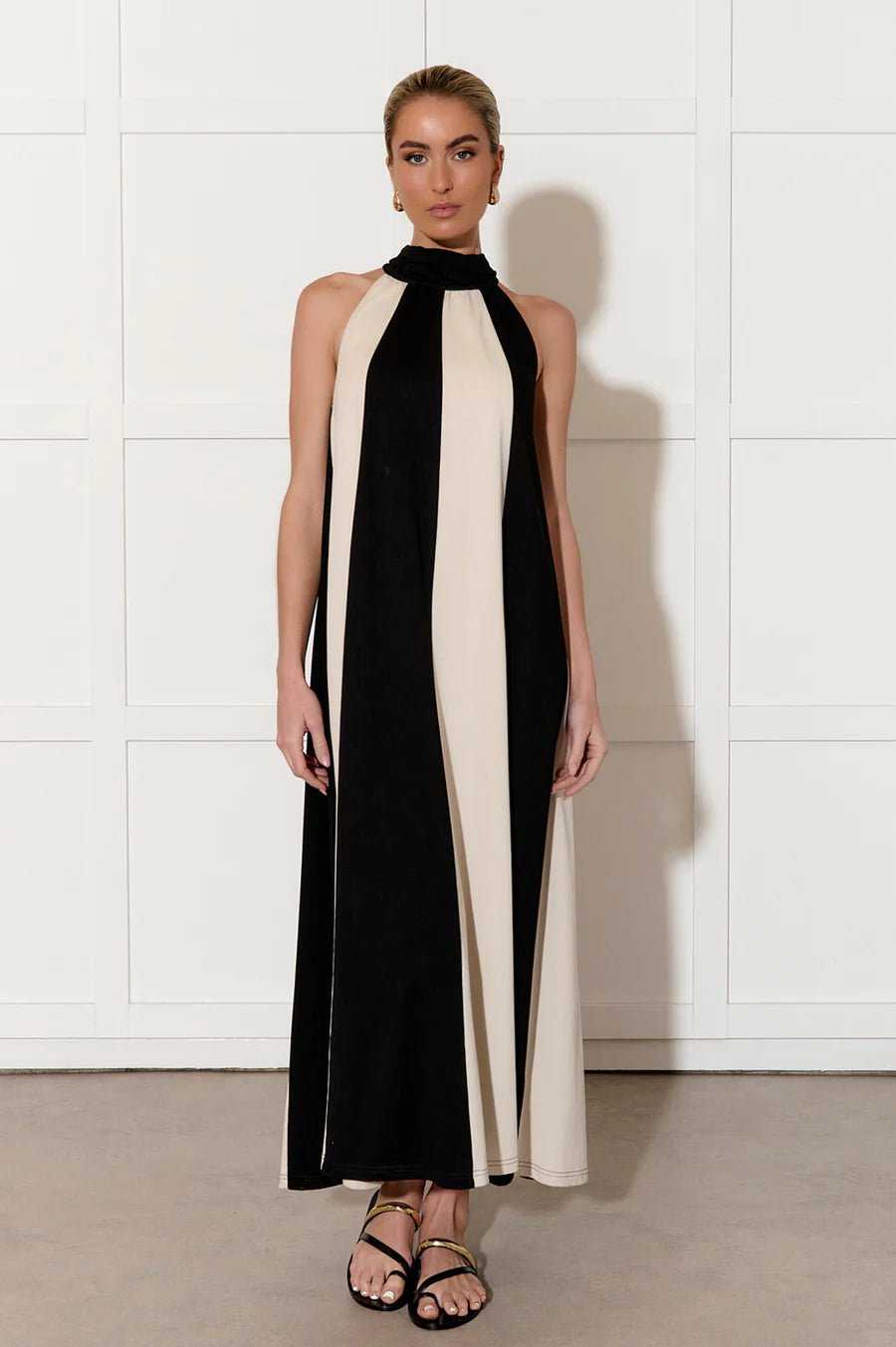 Kendra Contrast Panelled Maxi Dress (Black) - Something For Me​​