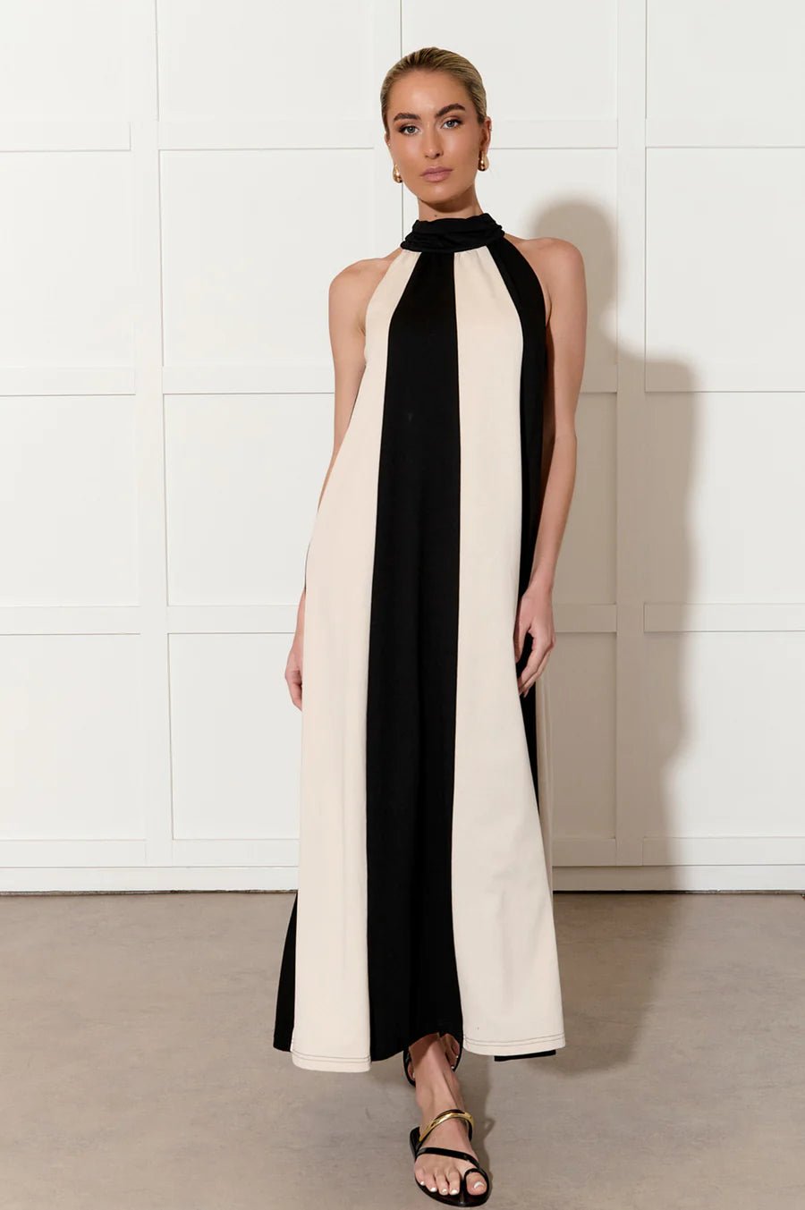 Kendra Contrast Panelled Maxi Dress (Black) - Something For Me​​