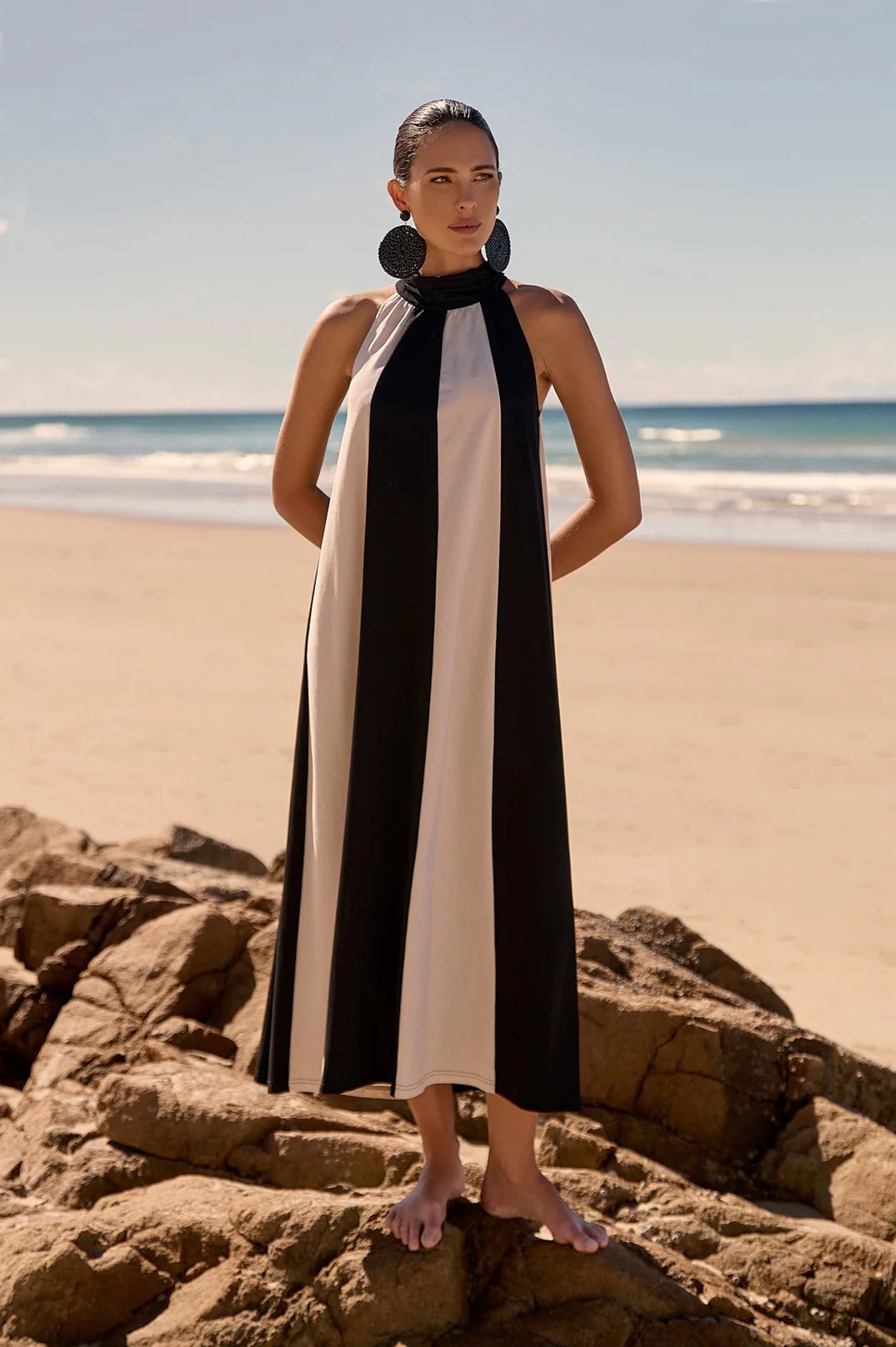 Kendra Contrast Panelled Maxi Dress (Black) - Something For Me​​