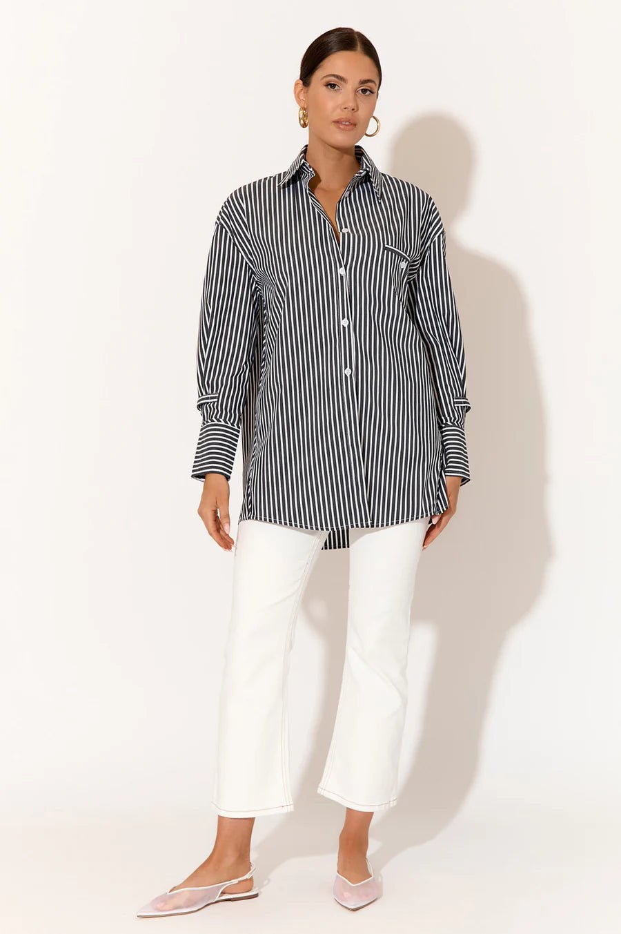 Kira Oversized Poplin Stripe Shirt (Black) - Something For Me​​
