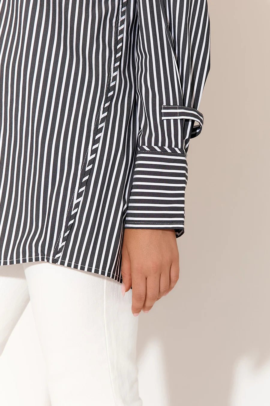 Kira Oversized Poplin Stripe Shirt (Black) - Something For Me​​