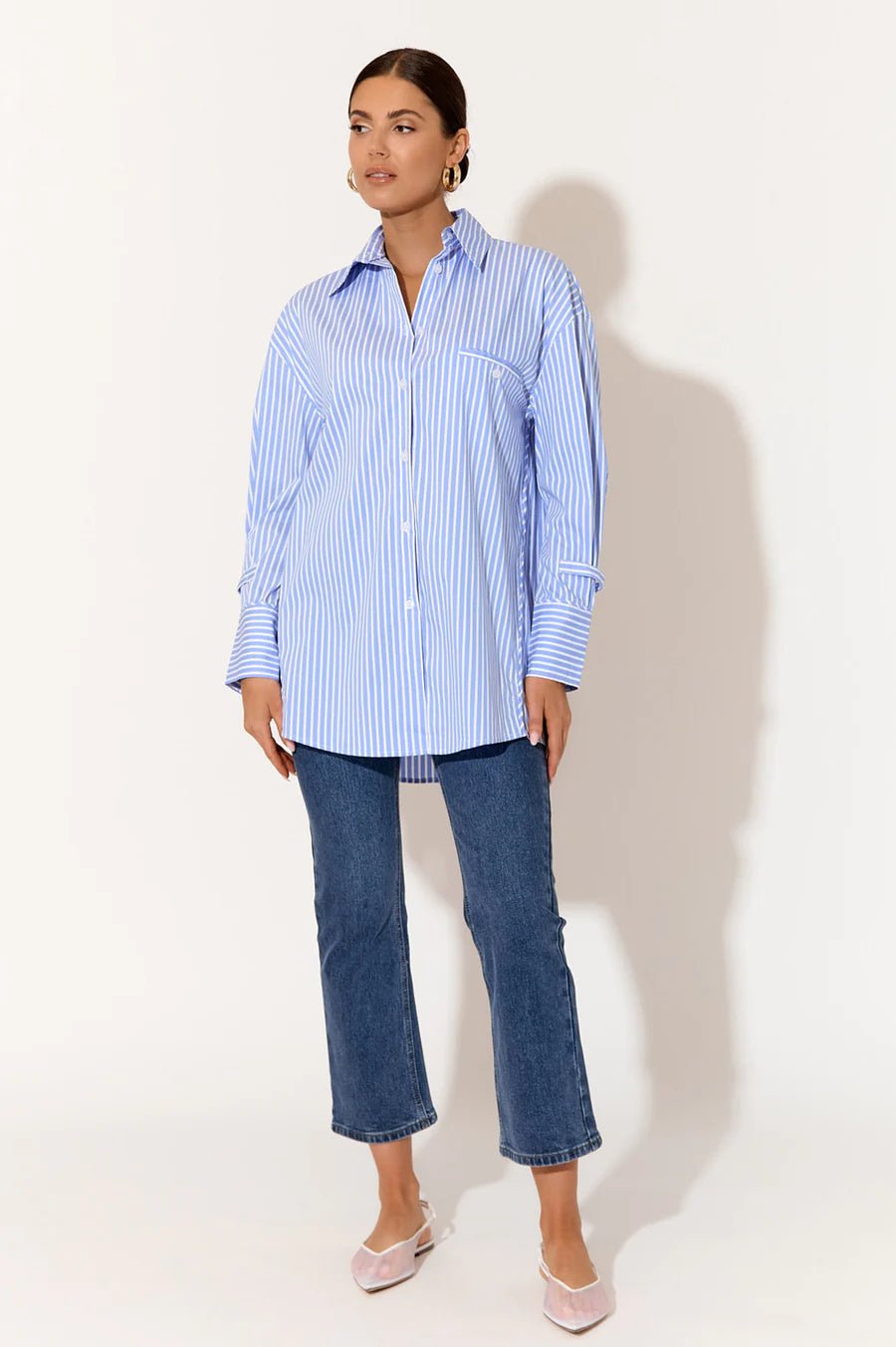 Kira Oversized Poplin Stripe Shirt (Blue) - Something For Me​​