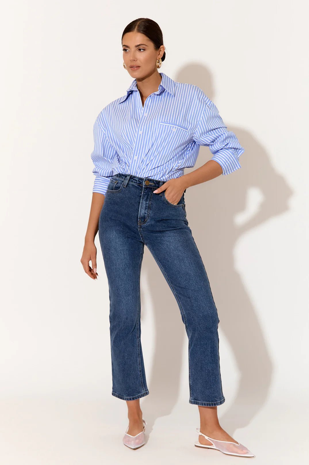 Kira Oversized Poplin Stripe Shirt (Blue) - Something For Me​​