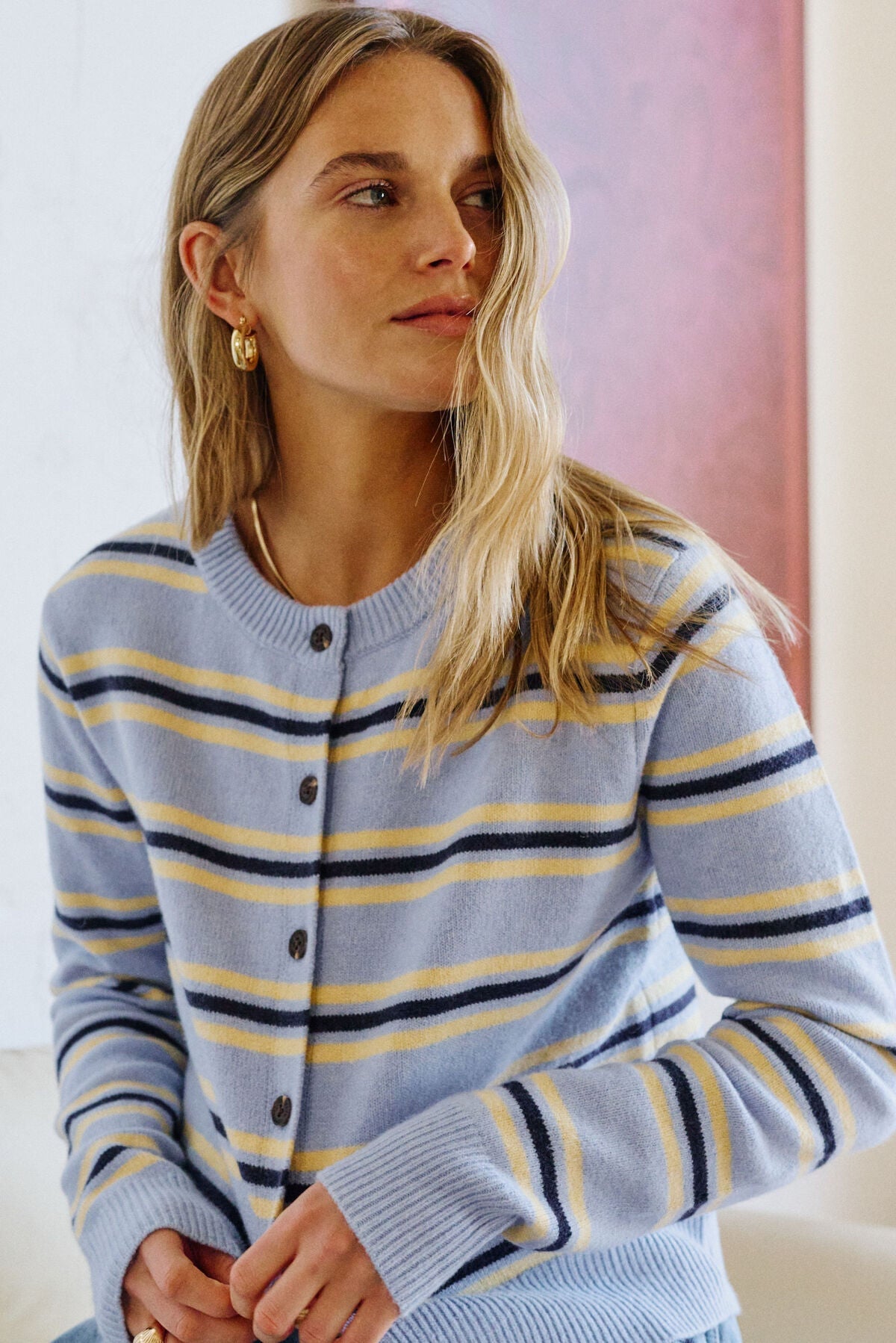 Laine Long Sleeve Knit Cardi (Blue Stripe) - Something For Me​​