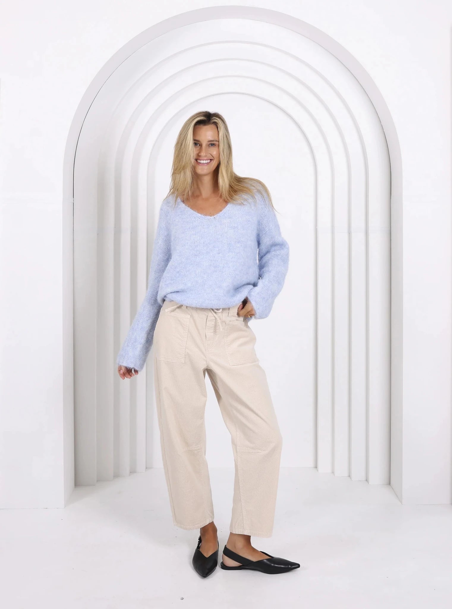 Leo Barrel Jeans Corduroy (Stone) - Something For Me​​