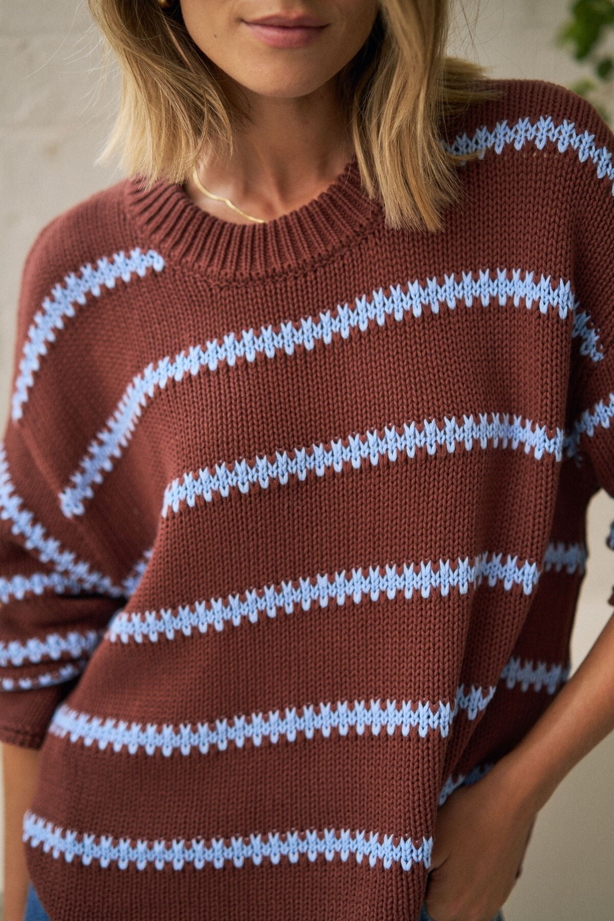 Lila Oversized Knit Crew (Burnt Toffee Stripe) - Something For Me​​
