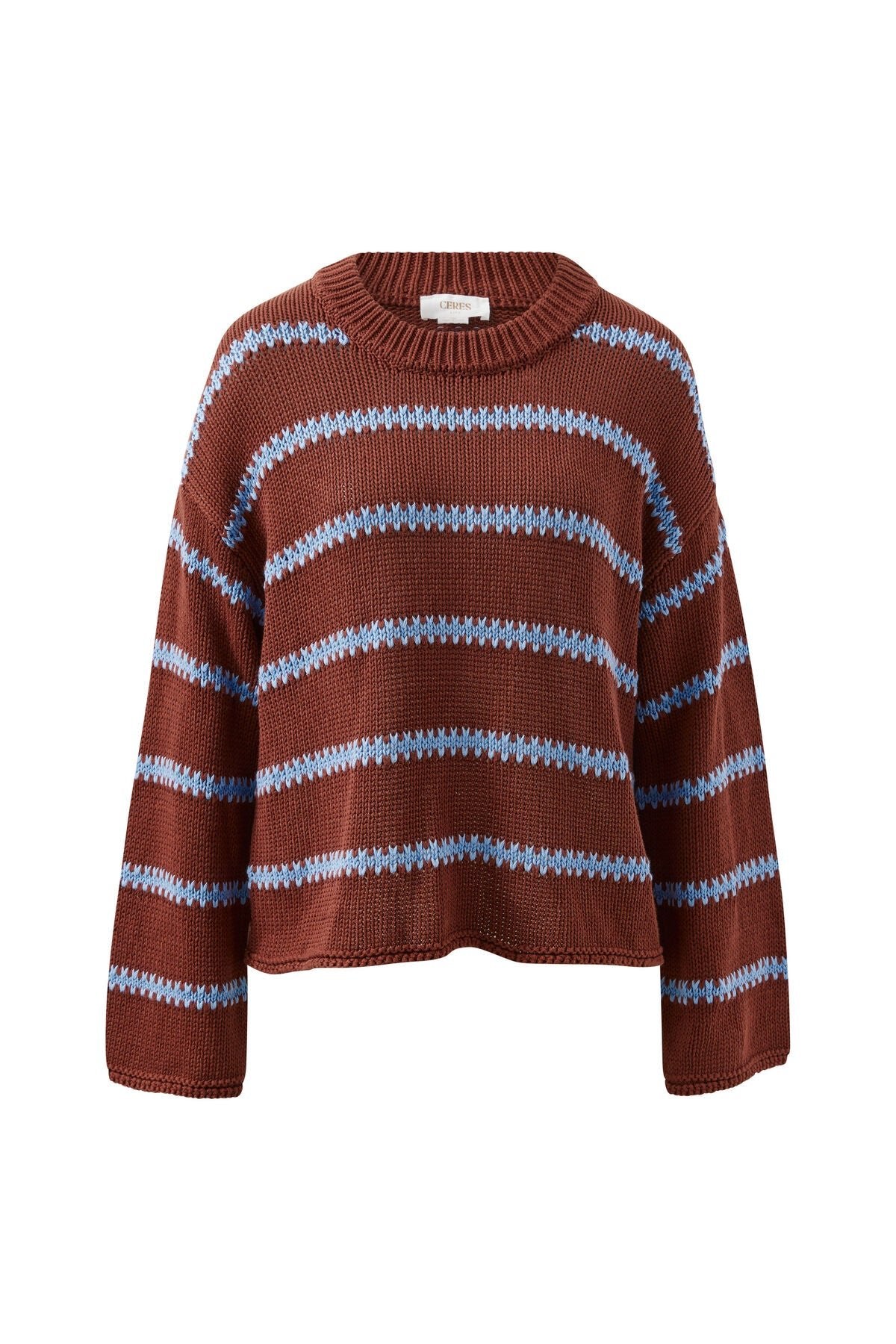 Lila Oversized Knit Crew (Burnt Toffee Stripe) - Something For Me​​
