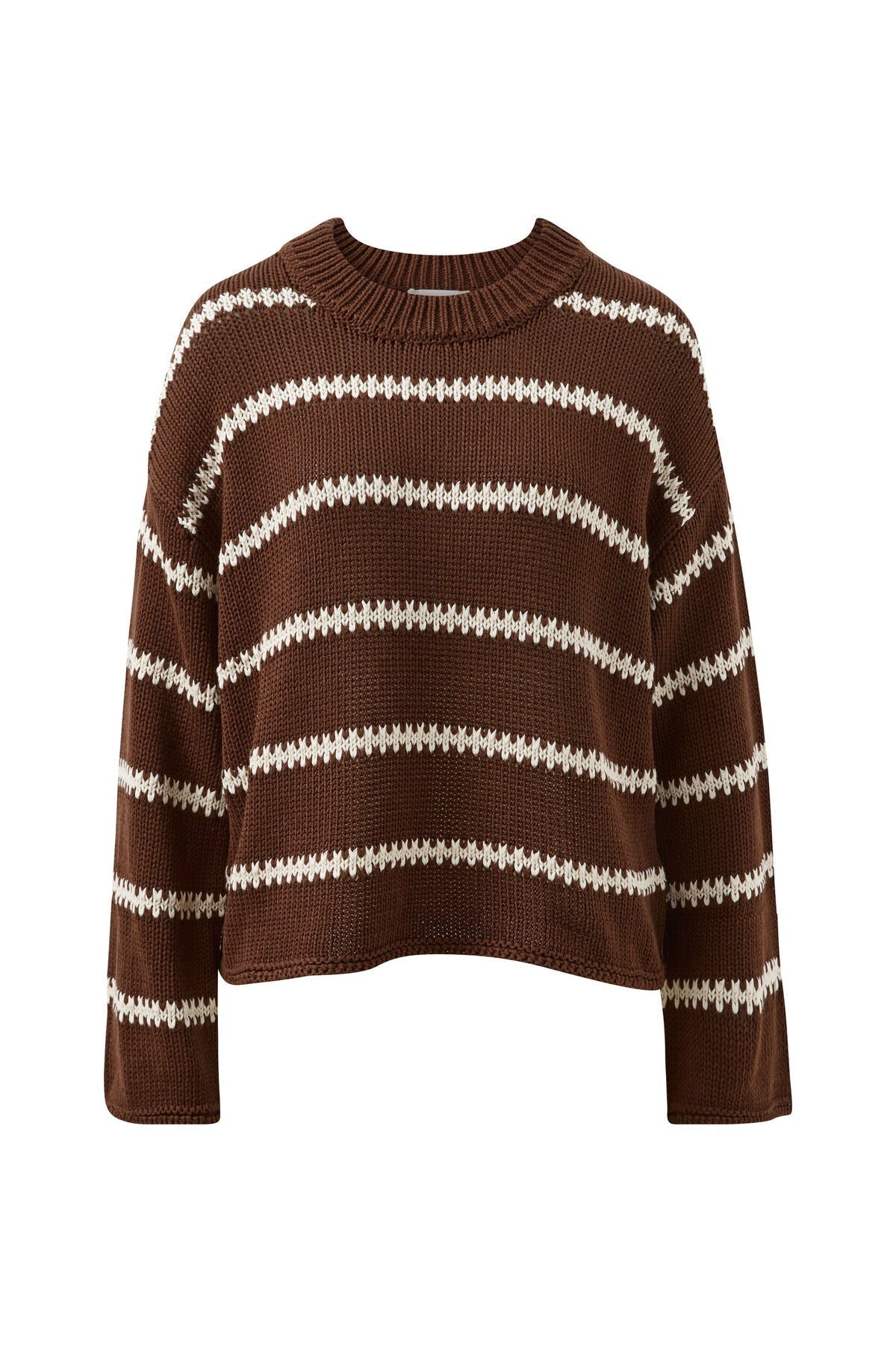 Lila Oversized Knit Crew (Chocolate Stripe) - Something For Me​​