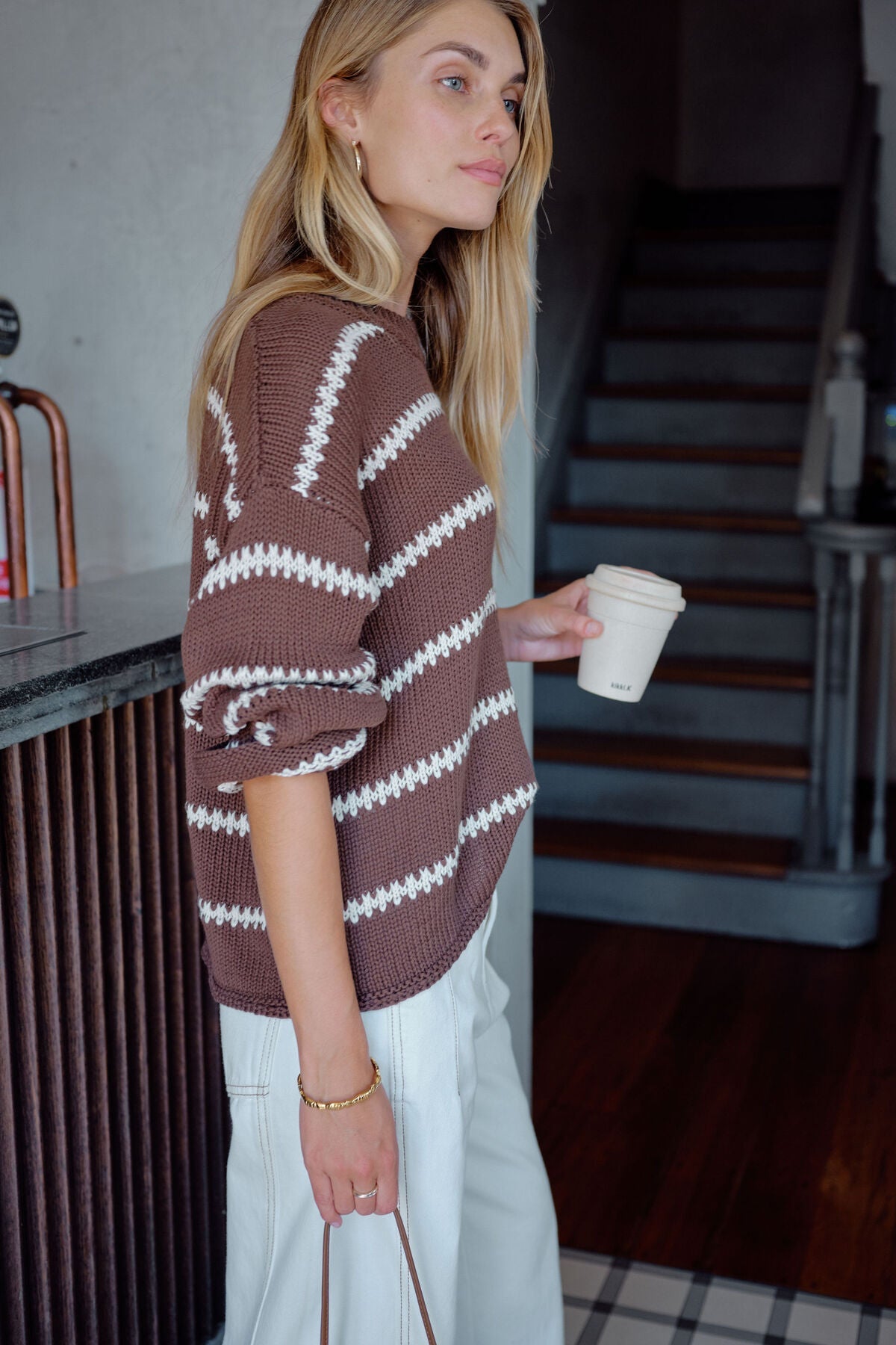 Lila Oversized Knit Crew (Chocolate Stripe) - Something For Me​​