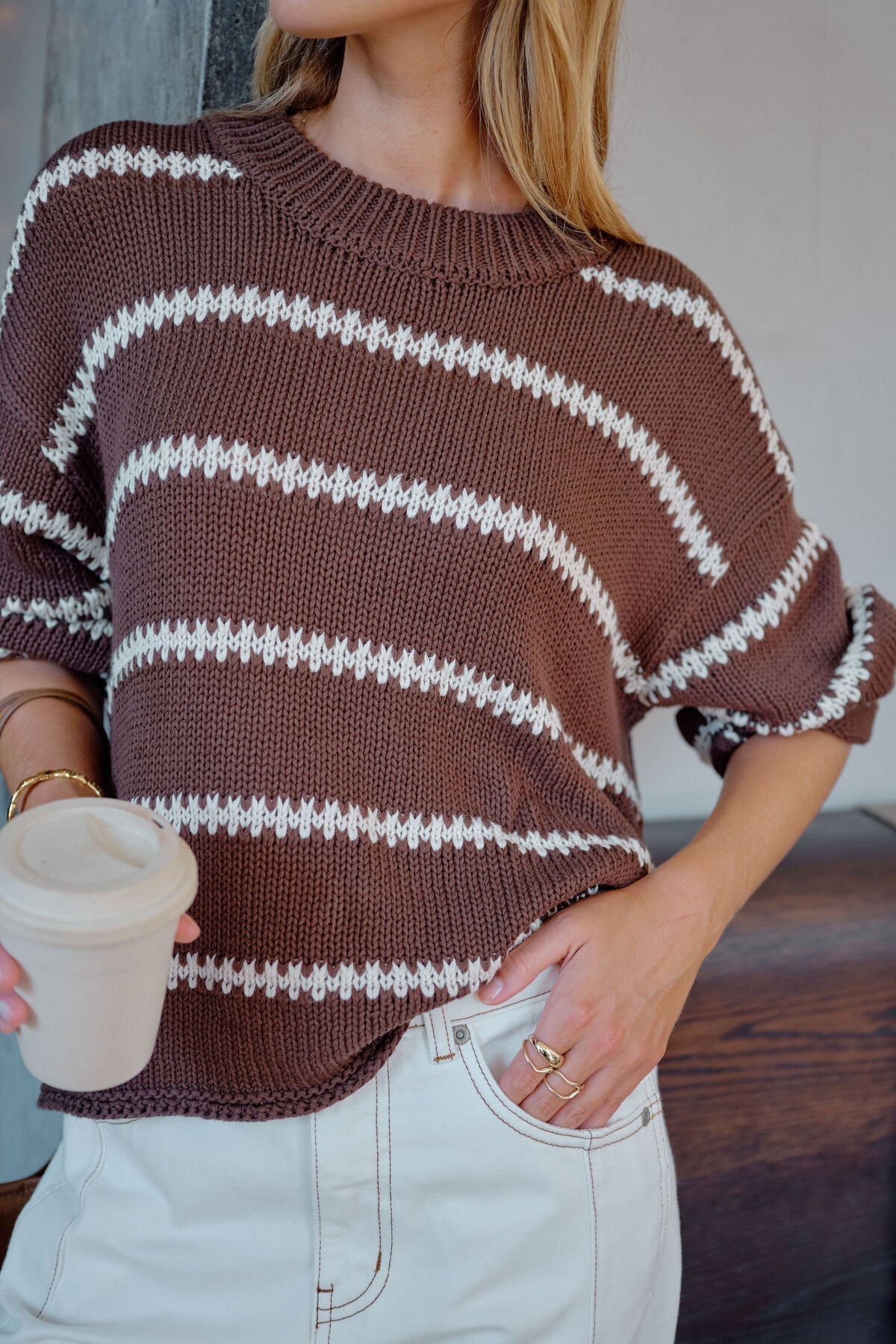 Lila Oversized Knit Crew (Chocolate Stripe) - Something For Me​​