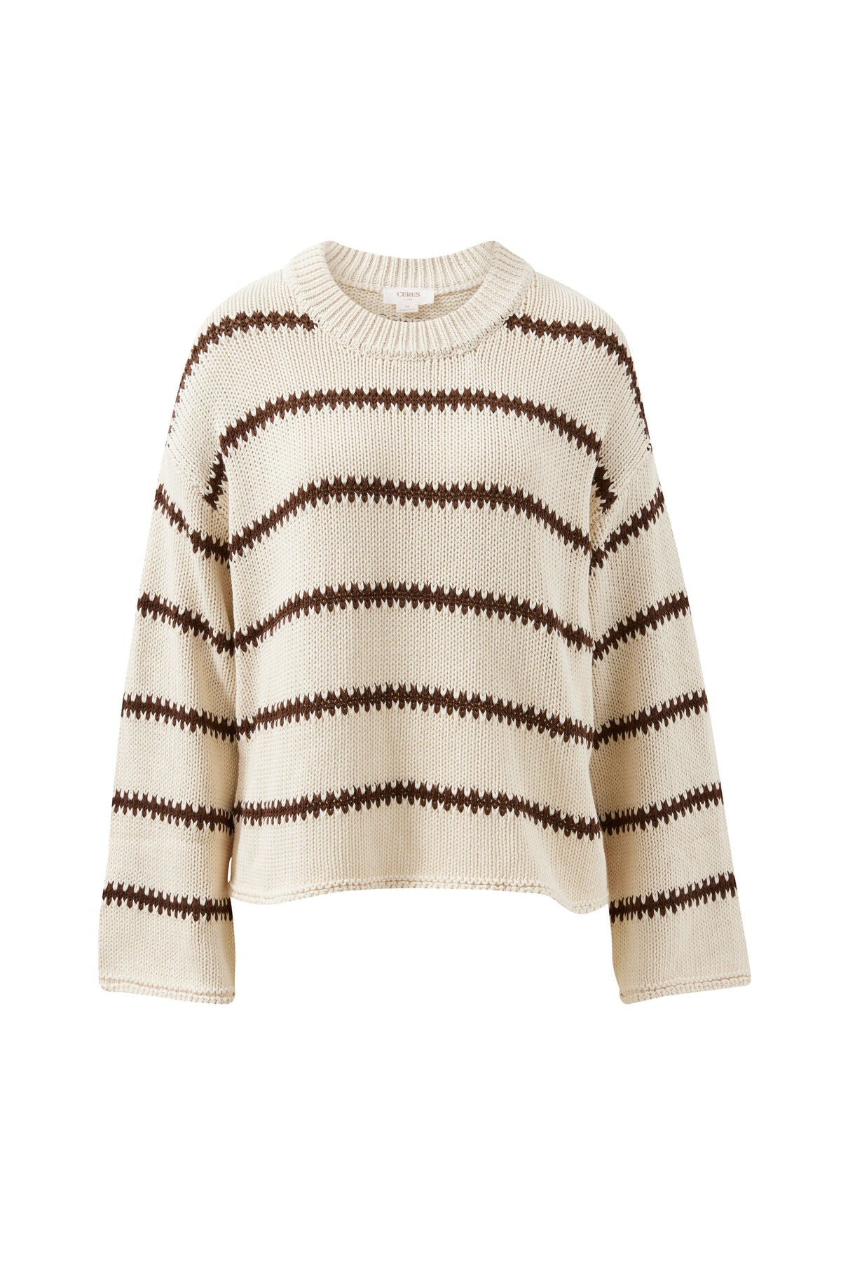 Lila Oversized Knit Crew (Ecru Stripe) - Something For Me​​