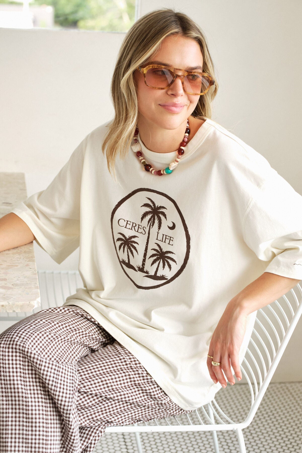 Liv Oversized Tee (Shell/Island Palms) - Something For Me​​