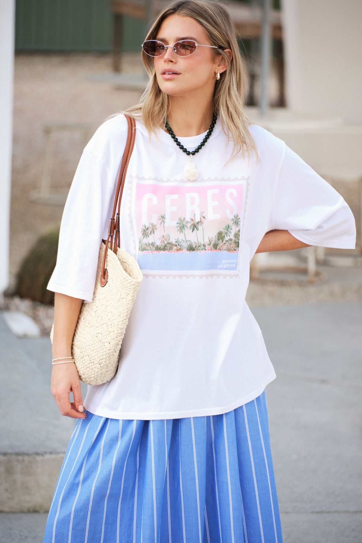 Liv Oversized Tee (White/Ceres Holiday Stamp) - Something For Me​​