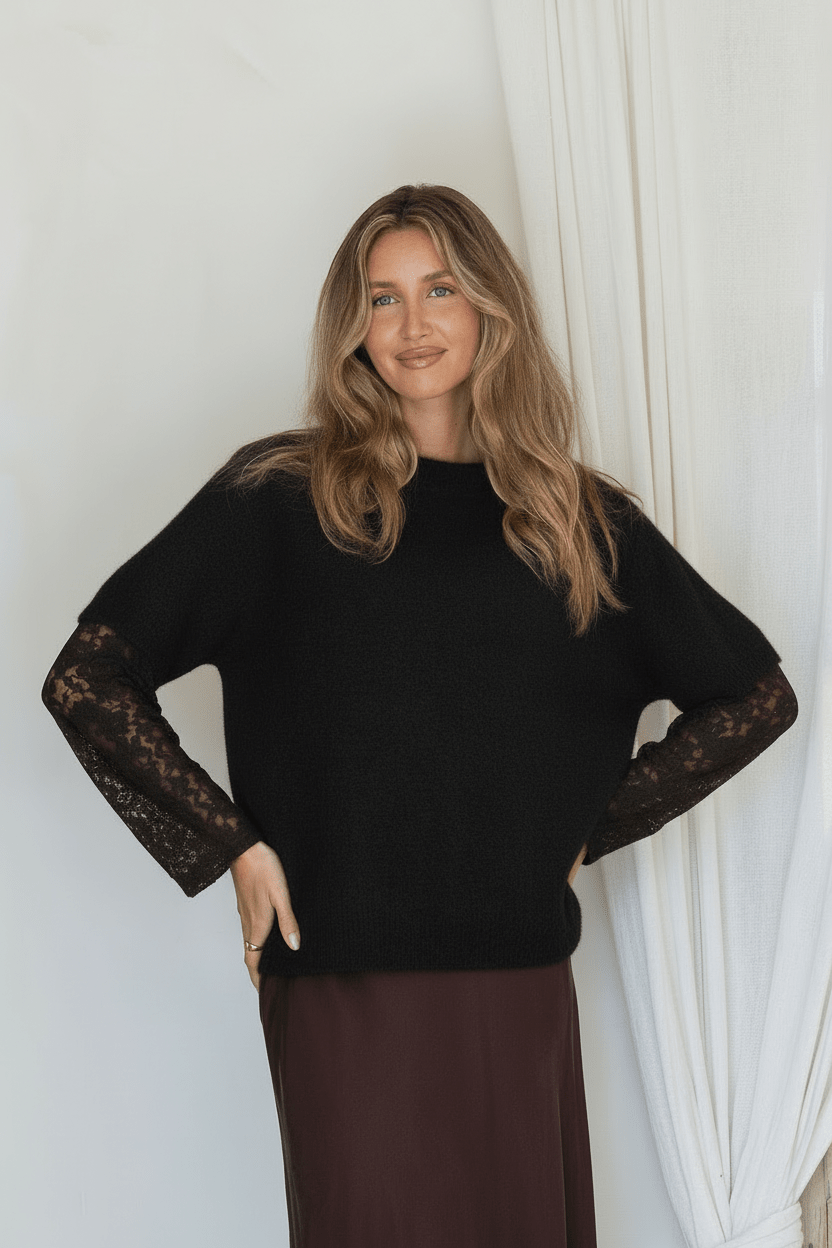 Lola Knit Lace Jumper (Black) - Something For Me​​