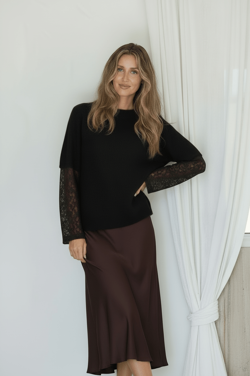 Lola Knit Lace Jumper (Black) - Something For Me​​