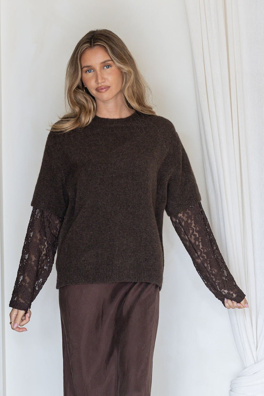 Lola Knit Lace Jumper (Coffee) - Something For Me​​