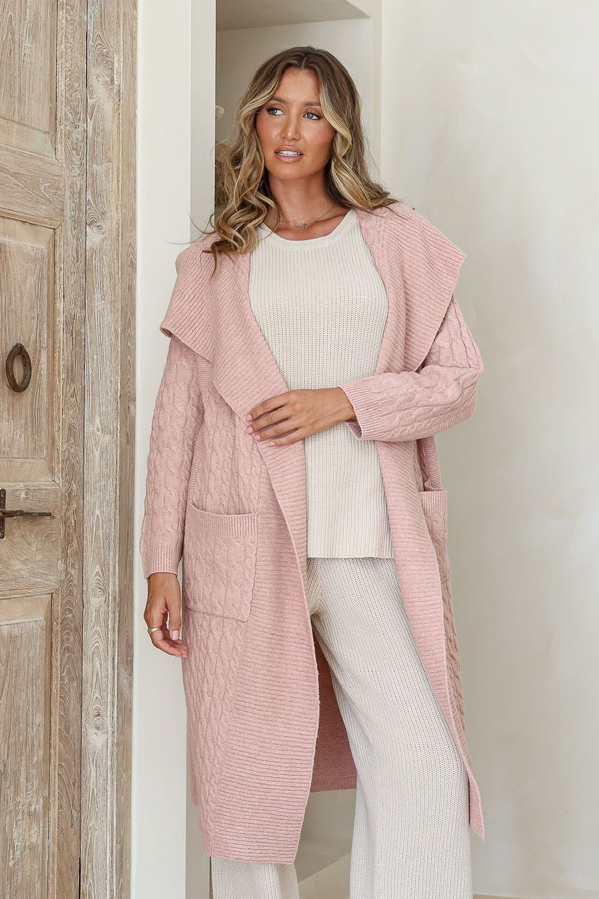 Longline Pocket Cable Cardigan (Pink) - Something For Me​​