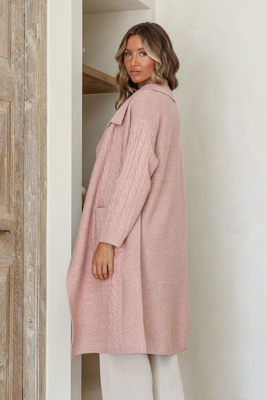 Longline Pocket Cable Cardigan (Pink) - Something For Me​​