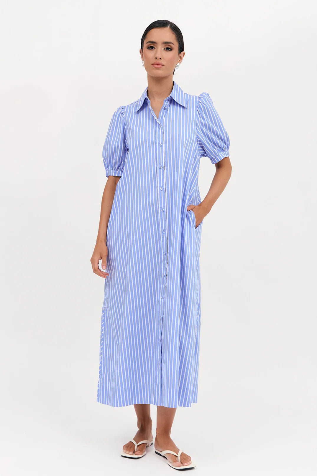 Louise Poplin Stripe Shirt Dress (Blue/White) - Something For Me​​