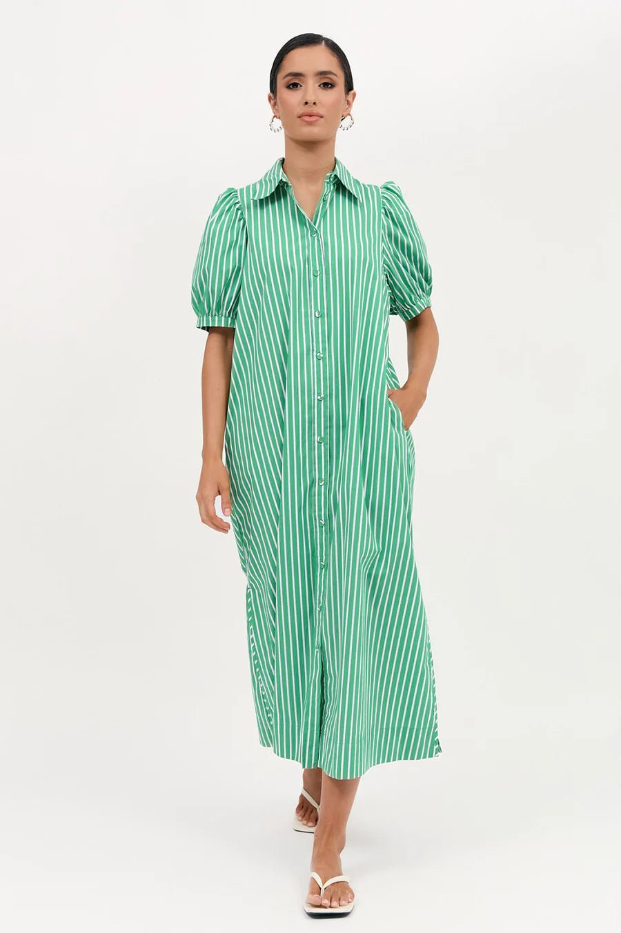 Louise Poplin Stripe Shirt Dress (Green/White) - Something For Me​​