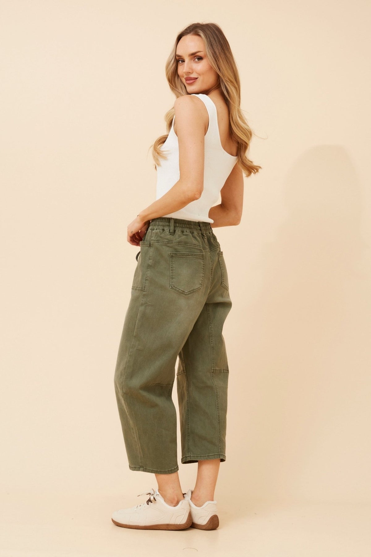 Luma Solid Denim Pants (Khaki) - Something For Me​​