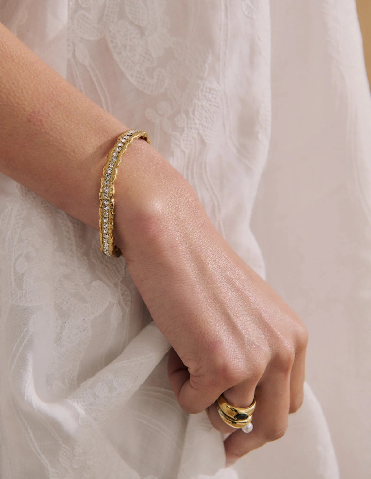 Lusine Hammered Rhinestone Cuff Bangle - Something For Me​​