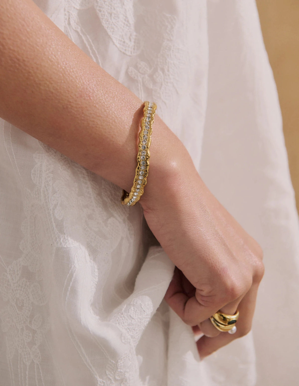 Lusine Hammered Rhinestone Cuff Bangle - Something For Me​​