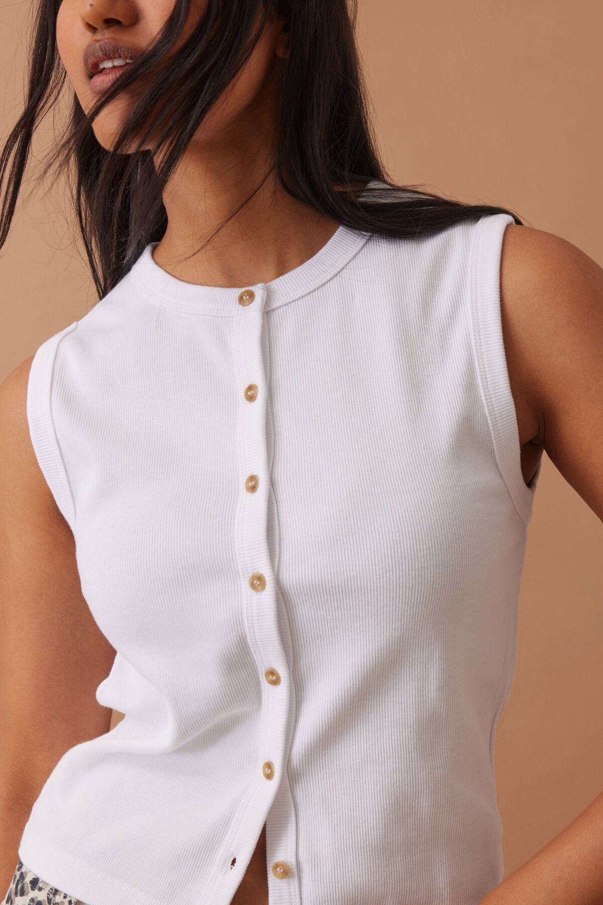 Lyla Button Through Rib Tank (White) - Something For Me​​