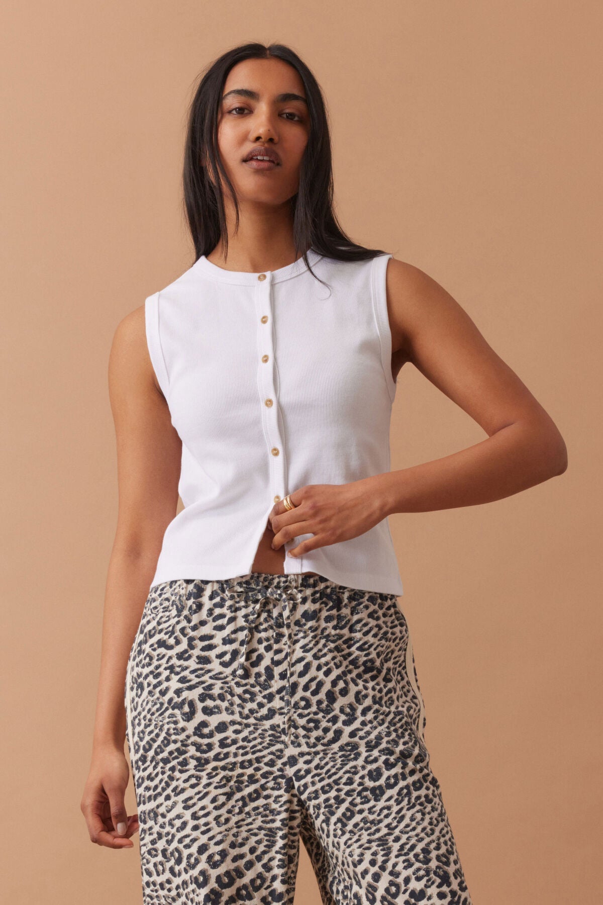 Lyla Button Through Rib Tank (White) - Something For Me​​
